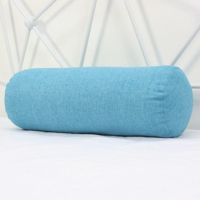Zylindrisches Stützkissen aus Baumwollleinen in Pfau Blau von TrendVibeCN mit abnehmbarem und waschbarem Bezug, Maße: B: 40 cm, H: 10 cm - Bild 1