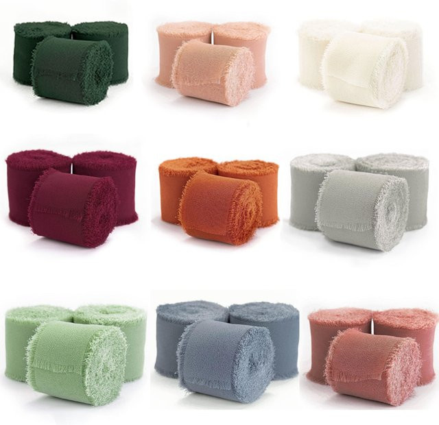 3 Rollen handgemachtes Fransen-Chiffon-Seidenband in Schwarz für Hochzeitsdekoration und DIY-Bastelarbeiten - Bild 1