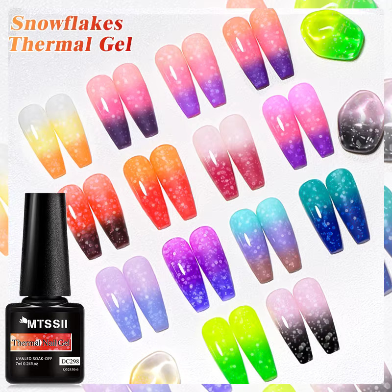 Mtssii Schnee-Glitter Thermischer Gel-Nagellack, 7 ml, Neon Ombre, Schimmernd - Bild 5