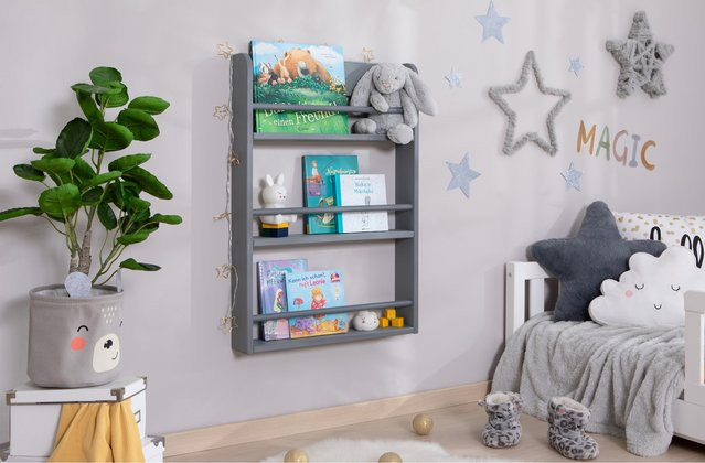 TiCAA Kinder Bücherregal Toni Wandmontage Grau Modern B/H: 55 x 80 cm und 60 x 130 cm - Bild 1