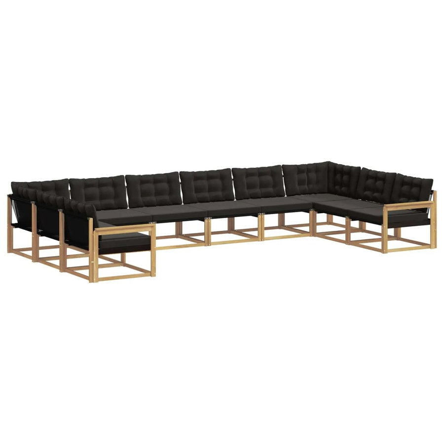 vidaXL Outdoor-Sofagarnitur aus Akazienholz mit Kissen, 10-teilig, Weiß-Schwarz - Bild 2