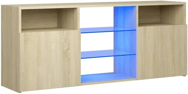vidaXL TV-Schrank modern mit LED-Beleuchtung und Hartglas in Sonoma-Eiche, B/T/H: 120 x 30 x 50 cm - Bild 1