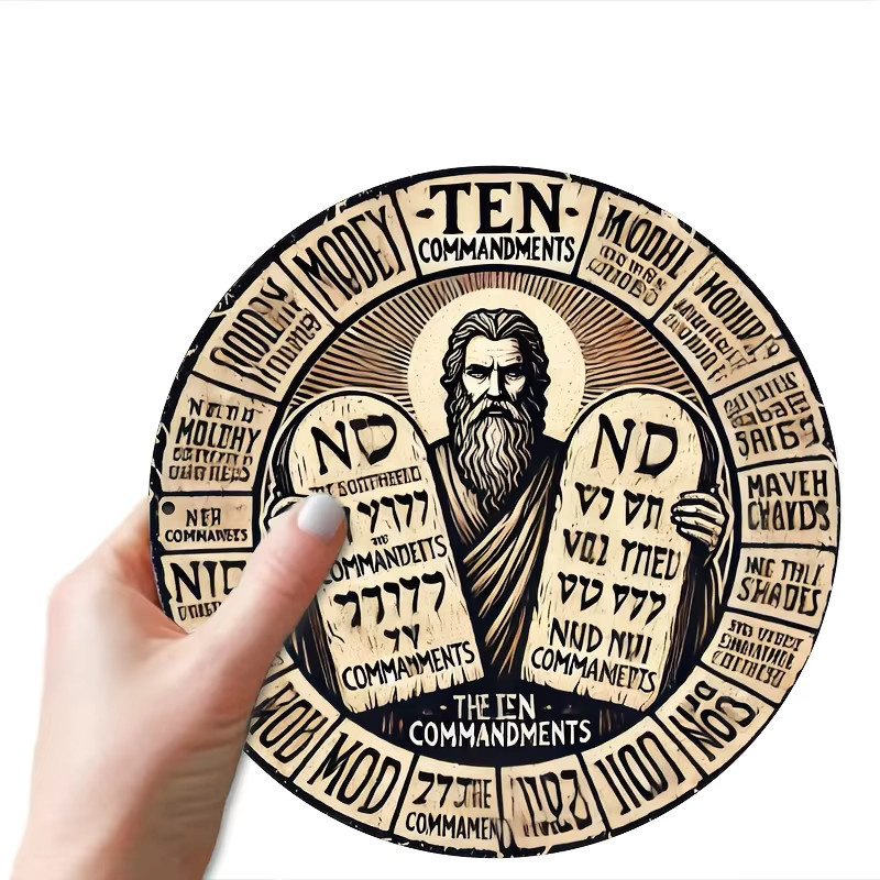 Potdemiel Rundes Metall-Wandbild Vintage Zehn Gebote Moses Stein Bibel Deko Durchmesser: 20 cm - Bild 5