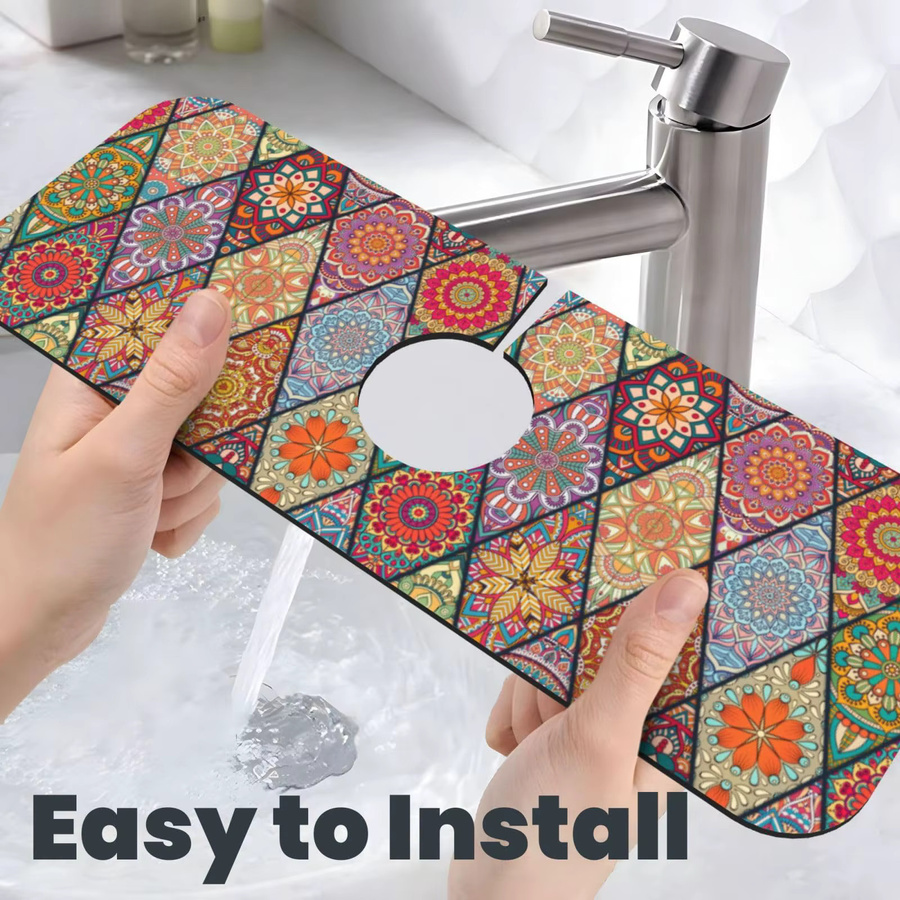 VIKAMA Küchenspüle Spritzschutz Abtropfmatte im Vintage Hippie Bohemian Mandala Design, Mehrfarbig - Bild 2