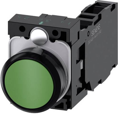 Siemens Drucktaster 3SU1100-0AB40-1FA0 mit rundem Kunststoff-Frontring in Schwarz und Grün - Bild 1
