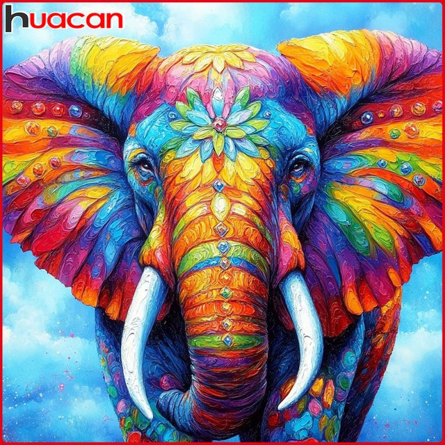 Huacan 5D DIY Diamantmalerei Elefant mit Blumen als dekorative Diamantstickerei in Multicolour, Breite: 20 cm, Höhe: 20 cm - Bild 1