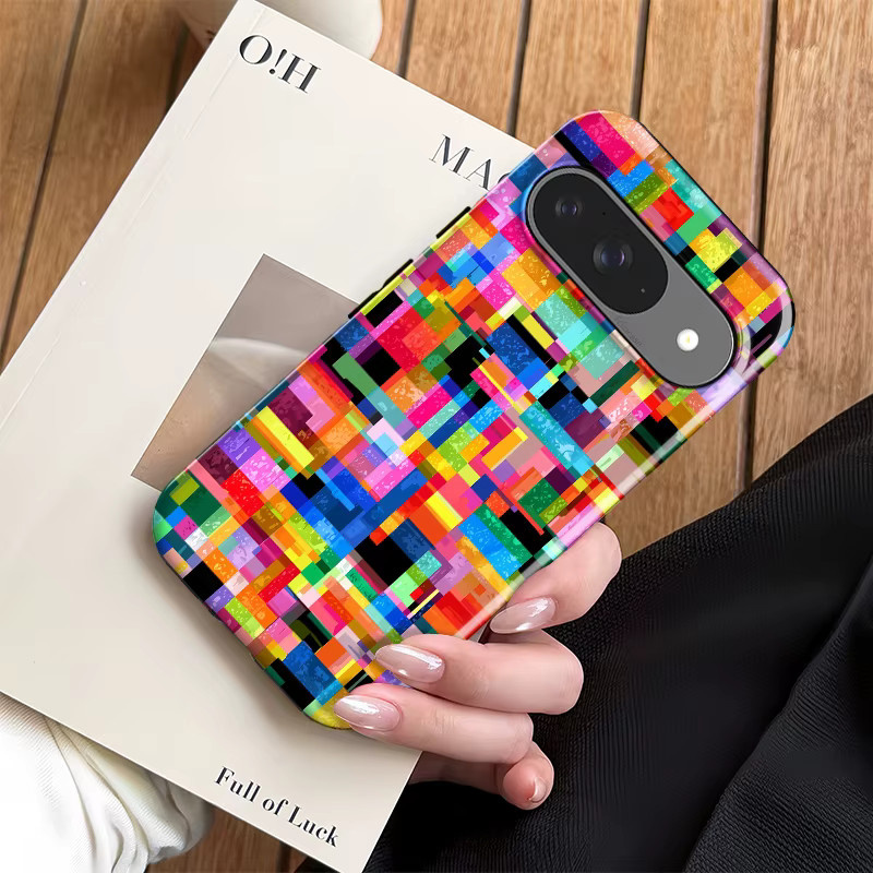 Fcicicase Handyhülle mit buntem Mosaik-Print für Google Pixel 9 10 Pro XL 10A 7A 8A 10 9 Pro, stoßfeste Acryl-Matt-Abdeckung, Multicolor - Bild 4