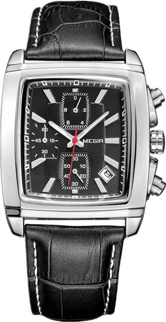 MEGIR Armbanduhr Chronograph, Quarz, Leder, Schwarz, Herren - Bild 1