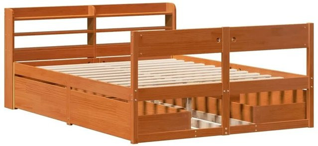 vidaXL Massivholzbett aus Kiefernholz in Braun, rustikales Bett ohne Matratze, B/T/H: 145 x 190 x 82 cm - Bild 1