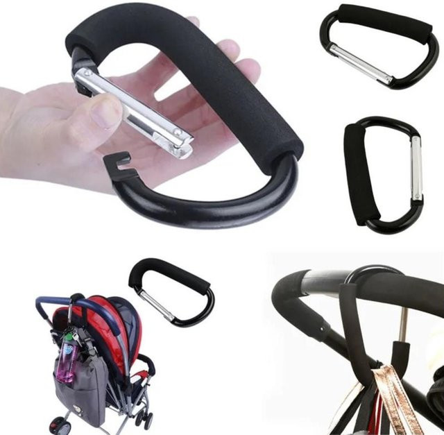 Großer Karabiner Haken aus Aluminium in Gold für Kinderwagen und Taschen als praktischer Organizer mit Federverschluss - Bild 1