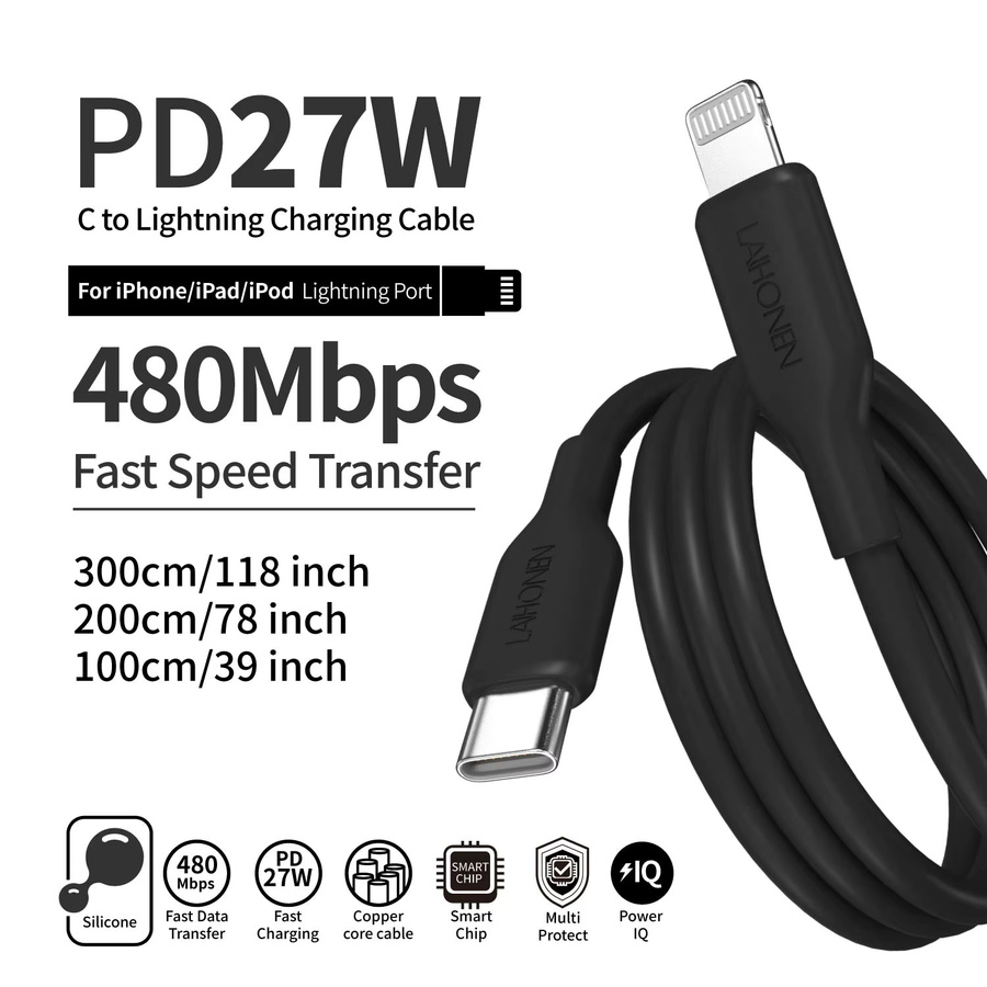 LAIHONEN USB-C auf Lightning Schnellladekabel 27W in Schwarz für iPhone und iPad - Bild 2