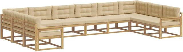 vidaXL Outdoor-Sofagarnitur aus massivem Akazienholz mit 10-teiligem Set in Weiß und Beige - Bild 1