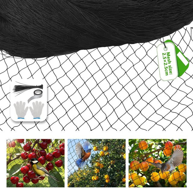 Rbefeuly Vogelnetz aus schwarzem Nylon für Garten, Obstbäume und Gemüse, B x H: 15 x 15 m, Maschenweite: 2,5 x 2,5 cm - Bild 1