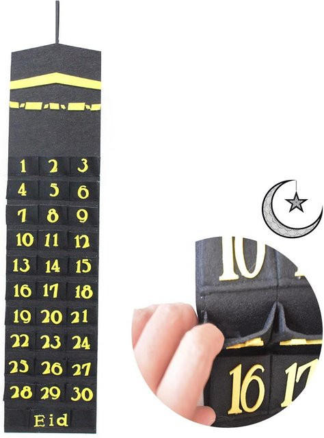 CosyHome Eid Mubarak Filz Adventskalender Wandbehang in Grau mit nummeriertem Countdown für eine orientalische Heimdekoration - Bild 1