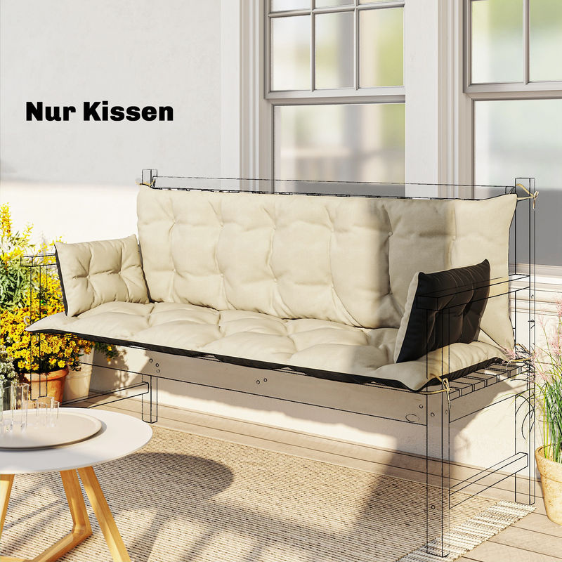 Outsunny Sitzkissen-Set beige und schwarz aus Polyester, wasserabweisend und gesteppt, B/H/L: 110 x 8 x 180 cm - Bild 2