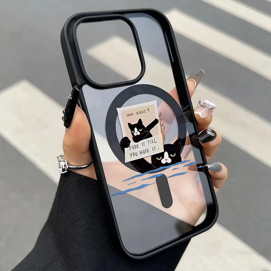 Caynes Magnetische Handyhülle mit süßem Katzenmotiv für iPhone 17 16 15 14 13 12 Pro Max Air, Stoßfestes Acryl Cover, Transparent - Bild 2