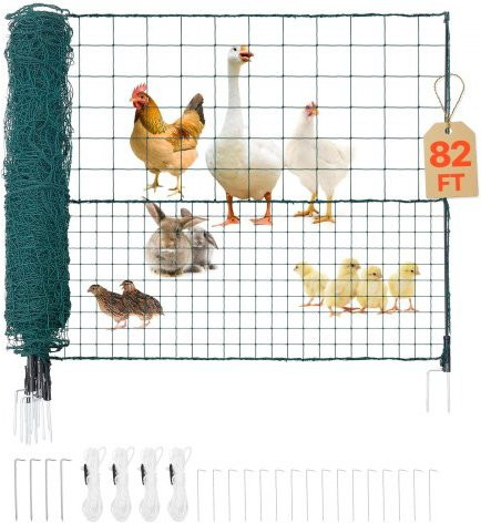 VEVOR Temporärer Zaun mit Pfosten und Kunststoff-Maschenzaun, 1,25 x 25 m, Gartenzaun Set mit Doppelspieß-Pfählen und Abspannseilen für Hunde, Hühner und Pflanzen - Bild 1