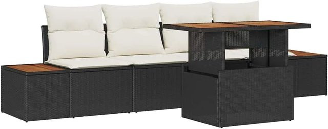 vidaXL Garten-Sofa-Set 5-tlg. aus Poly Rattan in Schwarz mit Stauraum und Polsterkissen - Bild 1