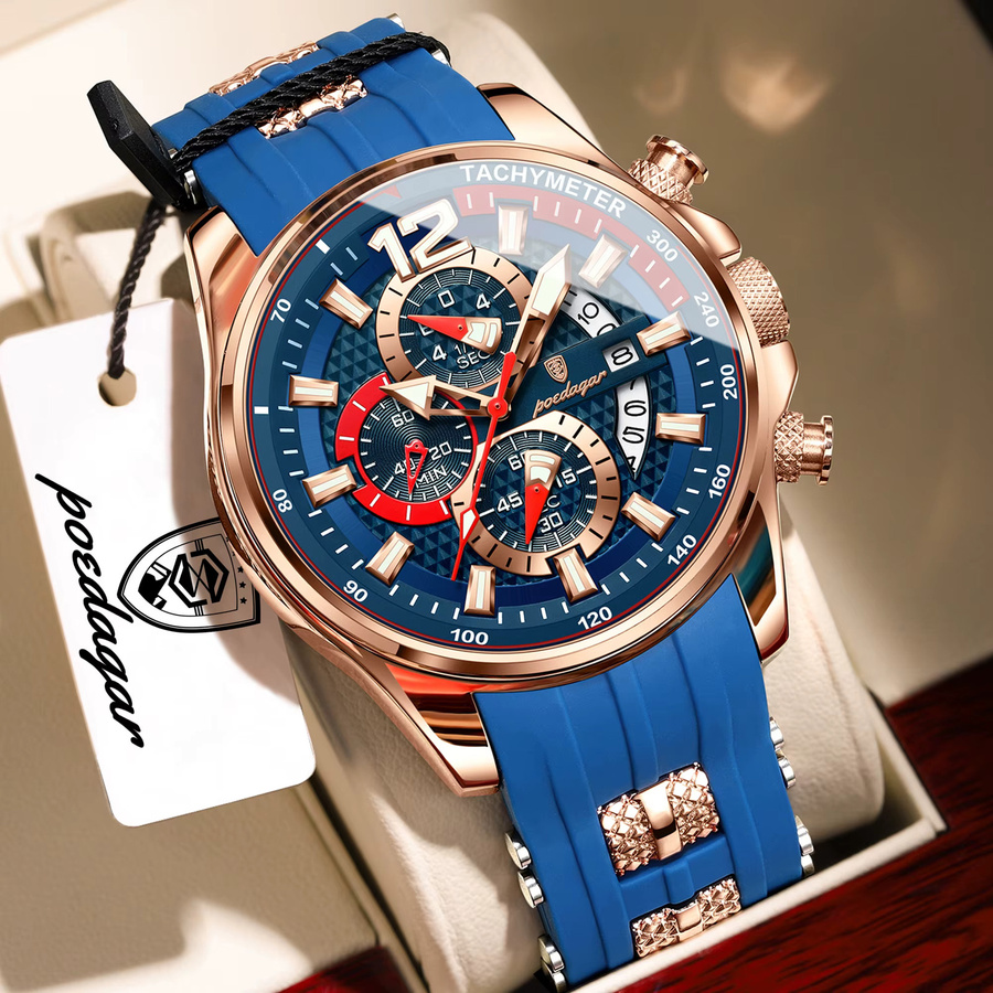 POEDAGAR Chronograph, Quarz, Silikon, Blau, Herren - Bild 2