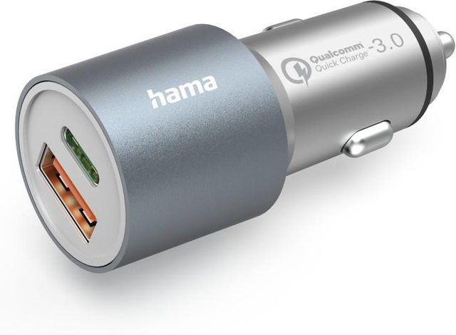 Hama Auto-Schnellladegerät mit 38 W, 1x USB-C PD und 1x USB-A QC, Silber - Bild 1