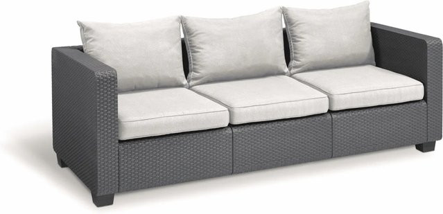 Allibert Salta 3-Sitzer Sofa in Anthrazit mit Sandfarbenen Kissen in Rattanoptik - Bild 1