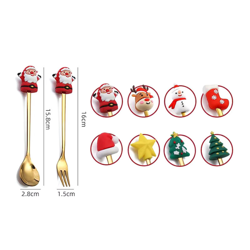 HUXUAN Weihnachts Besteckset aus Edelstahl mit Elch-Design in Gold, Löffel und Gabel für Dessert und Kaffee - Bild 6