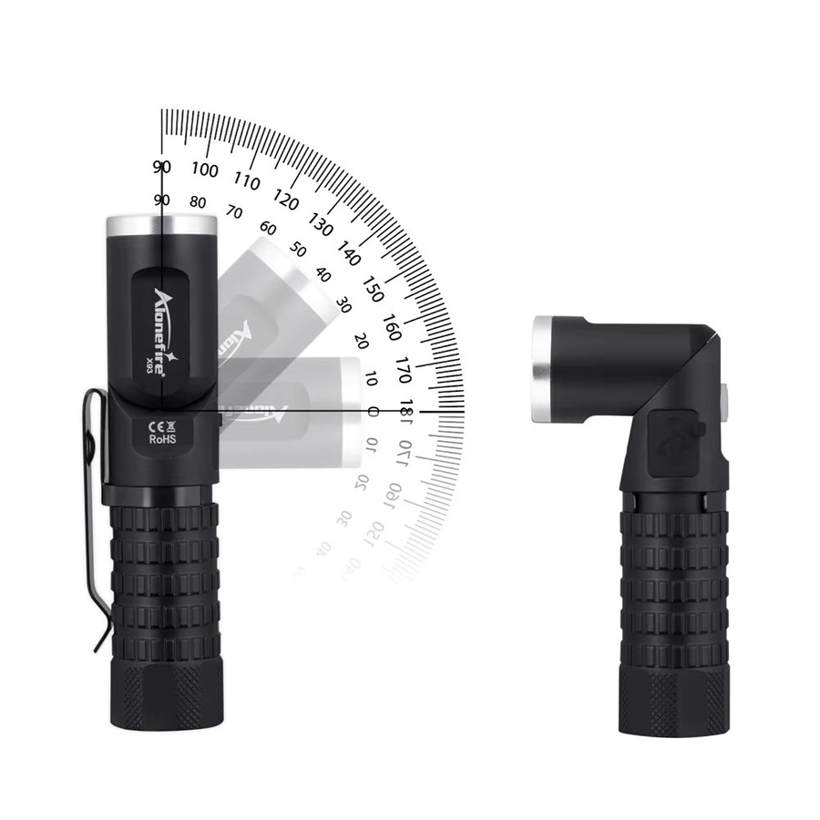Alonefire Mini-LED-Taschenlampe mit 90 Grad drehbarem Schwenkkopf in Schwarz für Outdoor, Camping und Notfälle - Bild 2