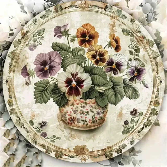 CIFBUY Vintage Pansy Metall-Wandkunst – bunte florale Wanddekoration für drinnen und draußen - Bild 1