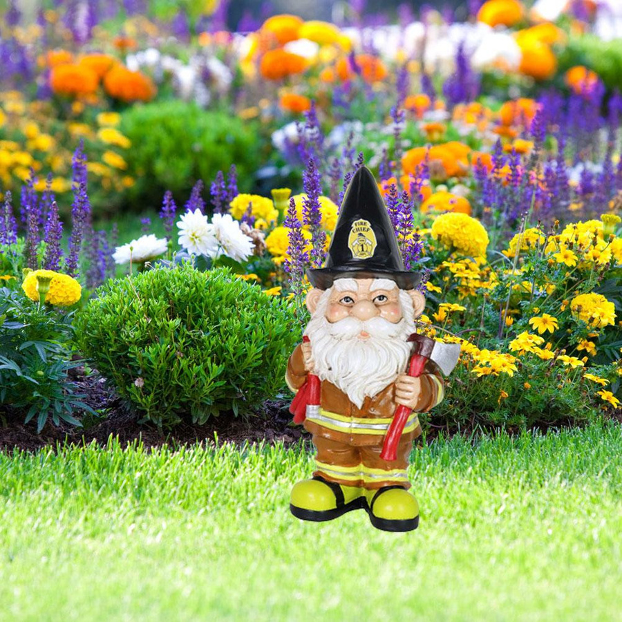 Fishine Gartenskulptur Zwerg als alter Feuerwehrmann in Schwarz und Multicolour aus Harz - Bild 4
