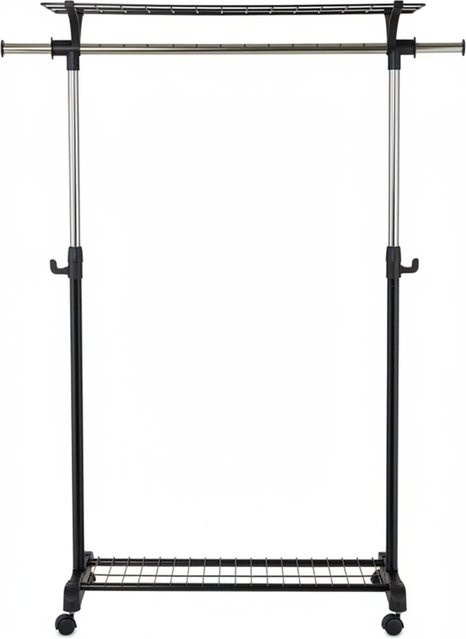 Relaxdays Kleiderständer mit 2 Ablagen aus Edelstahl in Silber, höhenverstellbar, B/T/H: 90 x 43 x 110 cm - Bild 1