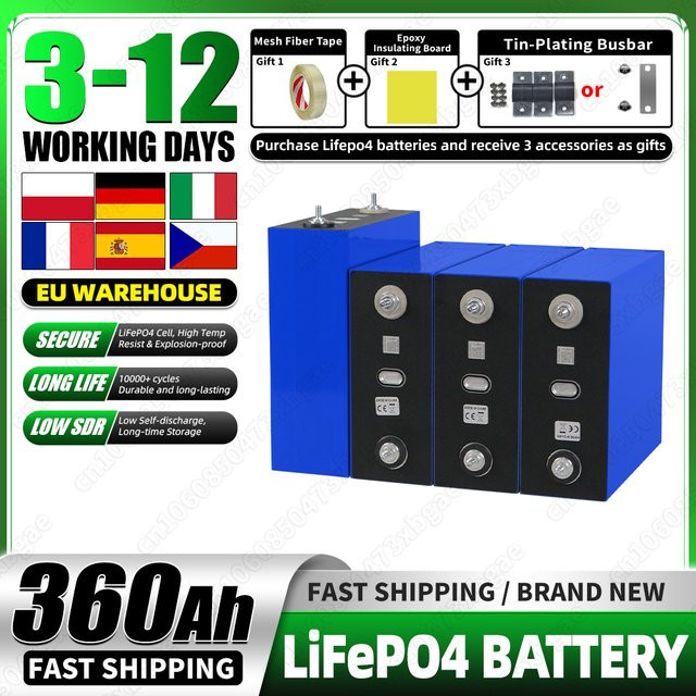 Futuraglow LiFePO4 Batterie Klasse A 3,2V 360Ah Lithium-Eisenphosphat-Akku-Zelle in Blau für Solar-Off-Grid-Systeme, Wohnmobile und Yachten - Bild 1