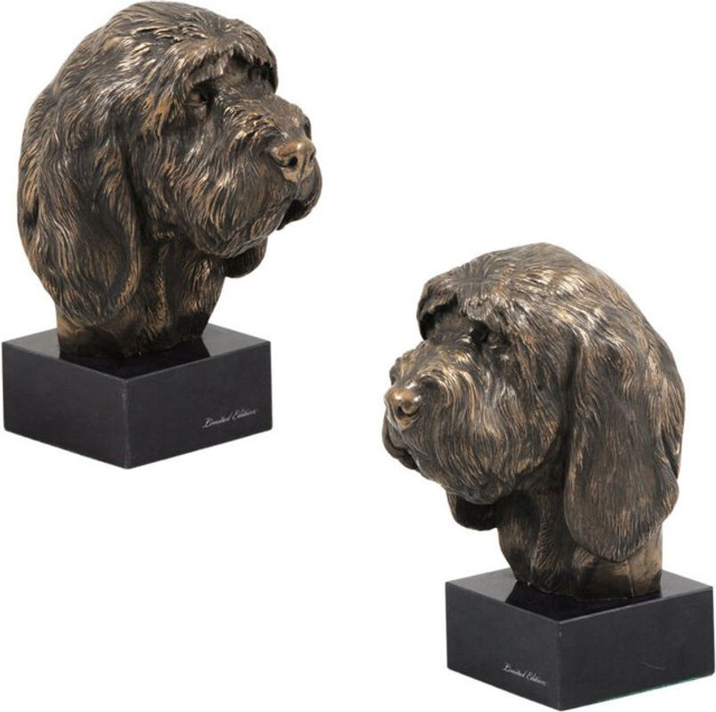 Hundestatuette Grand Griffon Vendéen von Art-dog als Skulptur auf Steinsockel in Braun und Bronze - Bild 1