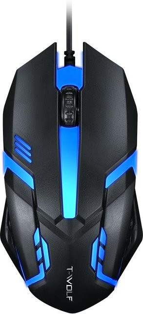 T-WOLF V1 Gaming-Maus mit 1200 DPI, 3 Tasten und bunter Hintergrundbeleuchtung, Schwarz - Bild 1
