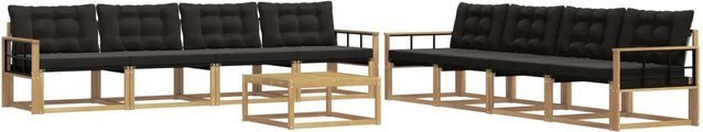 vidaXL Outdoor-Sofagarnitur aus Akazienholz mit Textilene und Kissen, 9-teiliges Set, Weiß-Schwarz, B/T/H: 79 x 79 x 37 cm - Bild 1