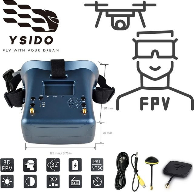 YSIDO FPV Brille 008D 5,8G 40CH 4,3 Zoll Video Headset mit HD DVR und Kamera für RC FPV Racing Drone und Micro BWhoop Drone - Bild 1