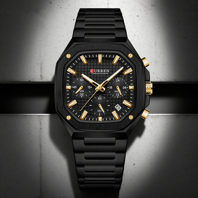 CURREN Chronograph, Quarz, Edelstahl, Gold, Schwarz, Herren - Bild 1