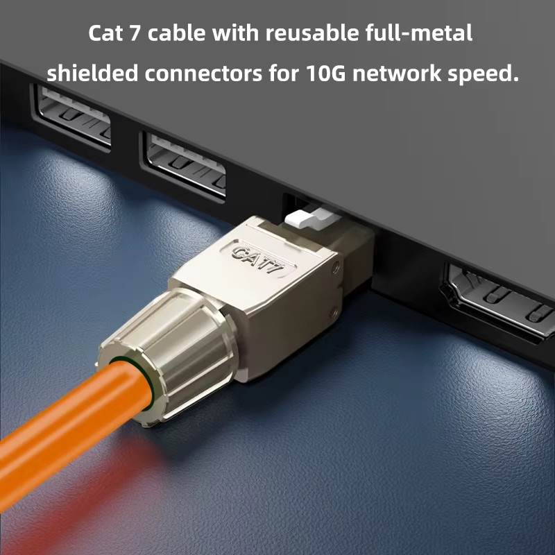 BYXGD Industrielles Ethernet-Kabel Cat.7 in Orange, 600MHz, 10Gbps, hochflexibel mit werkzeugfreiem RJ45-Stecker und doppelter Abschirmung - Bild 4