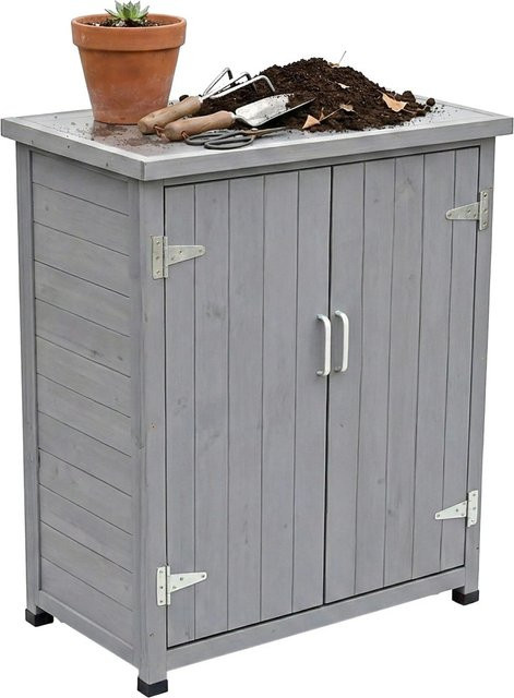 Relaxdays Pflanztisch aus Tannenholz und verzinktem Stahl in Grau mit Unterschrank, B/T/H: 90 x 75 x 40 cm - Bild 1