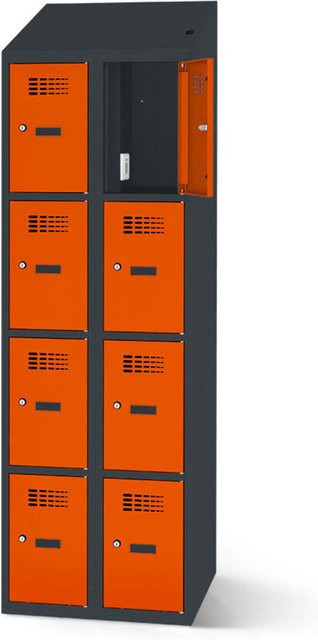 rotstahl Fächerschrank mit 8 Fächern und Ladefunktion, Farbe Orange, Korpus Anthrazitgrau, B: 60 cm, H: 200 cm - Bild 1