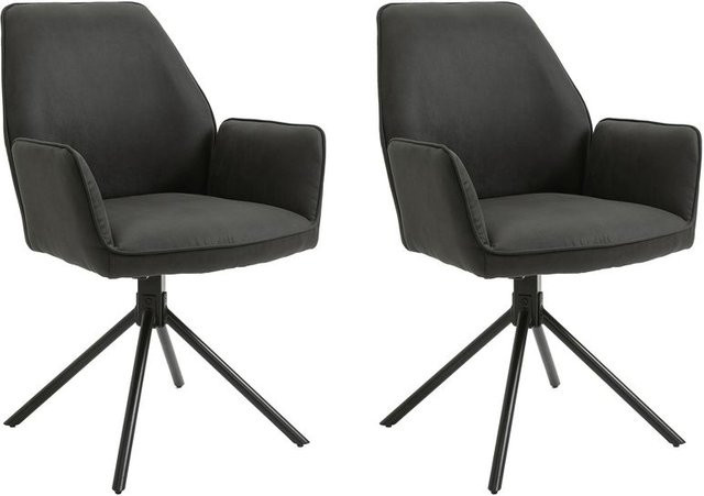 byLIVING BLAIR Stuhl 2er Set Vintage Anthrazit Schwarz mit Armlehnen aus Stoff und Metall B/H/T: 57 x 89 x 61 cm - Bild 1