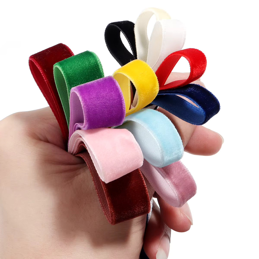 Samtbänder Set mit 16 Farben für DIY Dekoration und Geschenkverpackungen, einseitig beflockte Gurtbänder in Breiten von 6 bis 38 mm - Bild 1