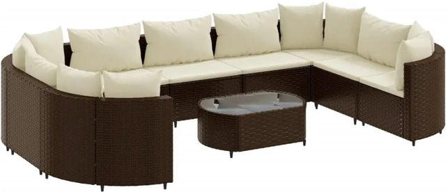 vidaXL 10-tlg Garten-Sofagarnitur aus braunem PE-Rattan mit Kissen und Couchtisch - Bild 1