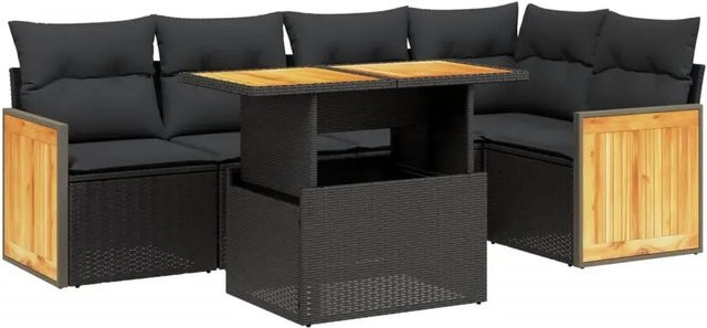 vidaXL 6-teilige Garten-Sofagarnitur in L-Form aus schwarzem Poly-Rattan mit Kissen und pulverbeschichtetem Stahlrahmen - Bild 1