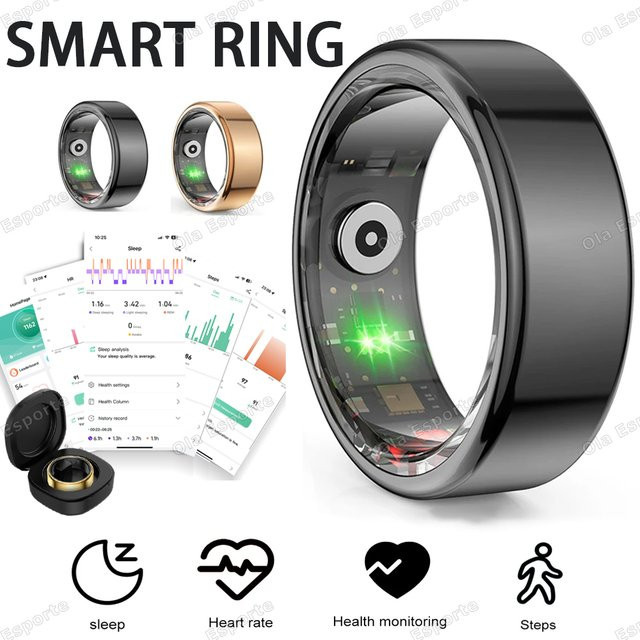 Ola Esporte Smart Ring 2026 für Damen und Herren in Schwarz mit Blutdruckmessung, Herzfrequenz- und Schlafüberwachung, IP68 & 5ATM wasserdicht und Multi-Sport-Modus - Bild 1