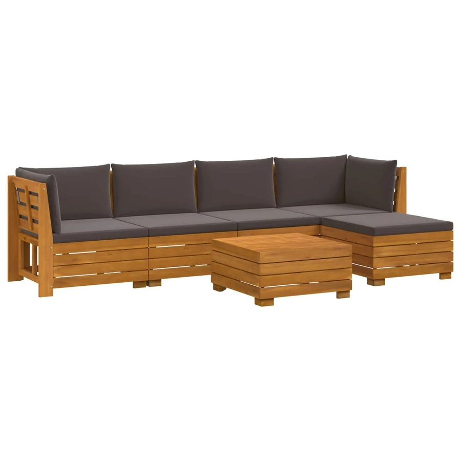 vidaXL Outdoor-Sofagarnitur 6-teilig aus Akazien-Massivholz in Braun mit UV-beständigen Kissen - Bild 2