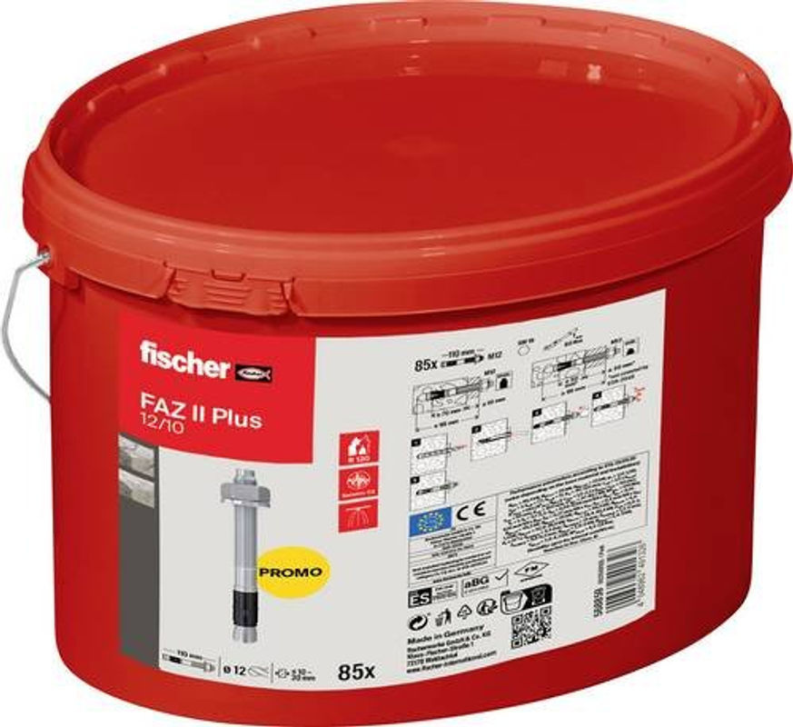 Fischer FAZ II Plus Bolzenanker aus verzinktem Stahl, Farbe: Silber, 85 Stück im Eimer - Bild 2