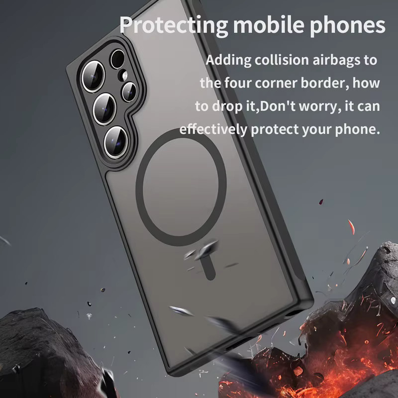 Magnetische transparente Handyhülle für Samsung Galaxy S25 S24 S23 S22 Ultra Plus und S24 FE mit MagSafe Wireless Charging Matte Cover in Schwarz und Transparent - Bild 5