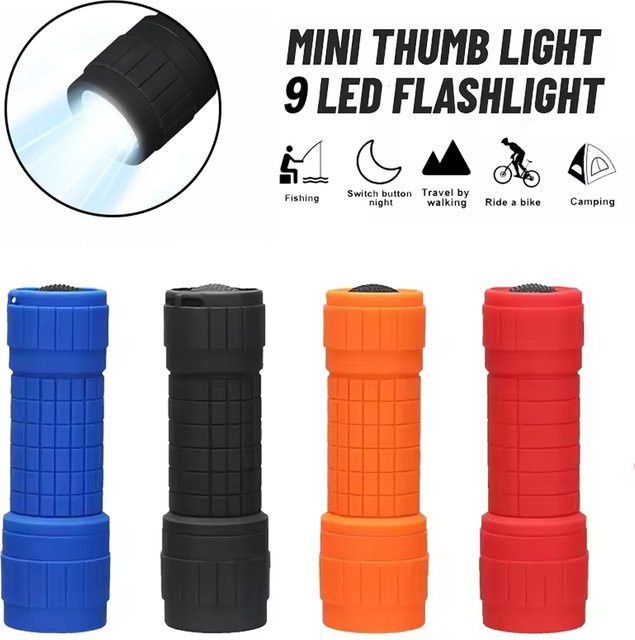 XIWANGFIRE Tragbare Mini-Taschenlampe in Schwarz mit neun XPE LWD-Lampenperlen, wasserdichte Notfall-Taschenlampe mit festem Fokus für den Außenbereich - Bild 1