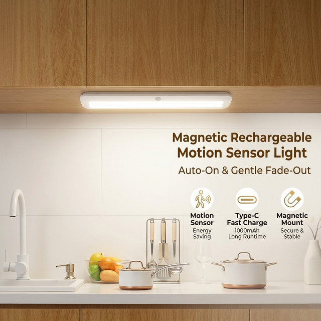 HPH Wiederaufladbare LED-Wandleuchte mit Bewegungssensor in Weiß mit warmweißem Licht für Küche und Schrank - Bild 1