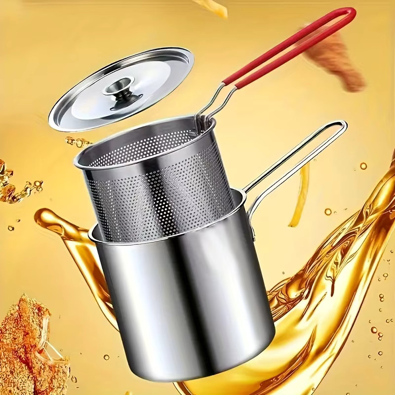 3-teiliges Spießpfannenset aus Edelstahl in Silber mit belüftetem Deckel für Grill und Tempura - Bild 2